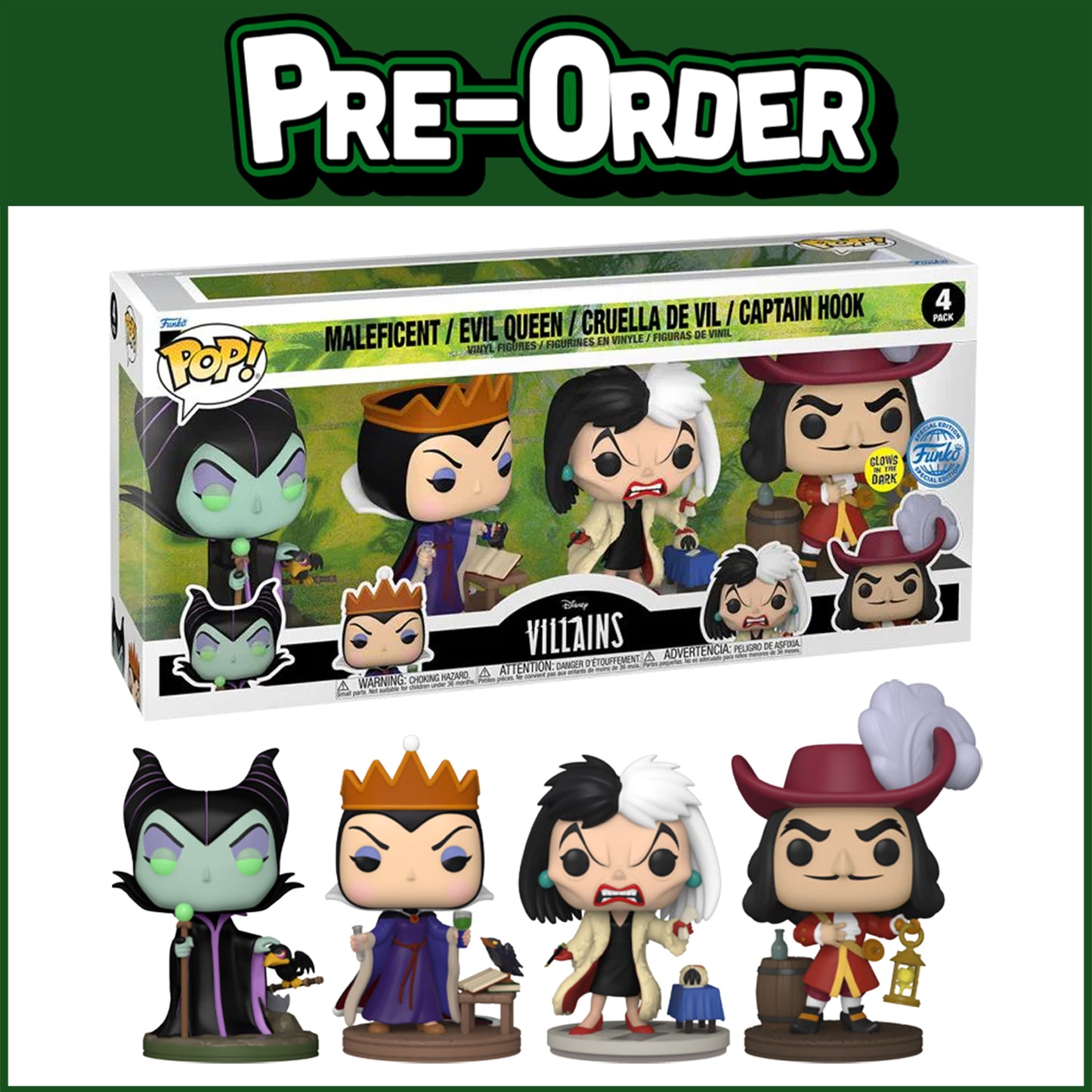 (PRE-ORDER) Funko POP! Disney: Villains 4-Pack GITD (FSE)